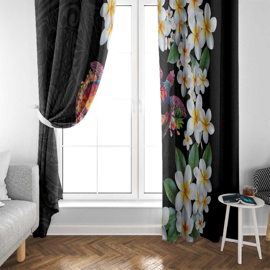 Hawaiian Lei Day Window Curtain Plumeria and Turtle with Polynesian Tribal Pattern LT03 - Polynesian Pride