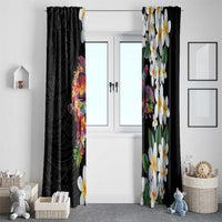 Hawaiian Lei Day Window Curtain Plumeria and Turtle with Polynesian Tribal Pattern LT03 - Polynesian Pride