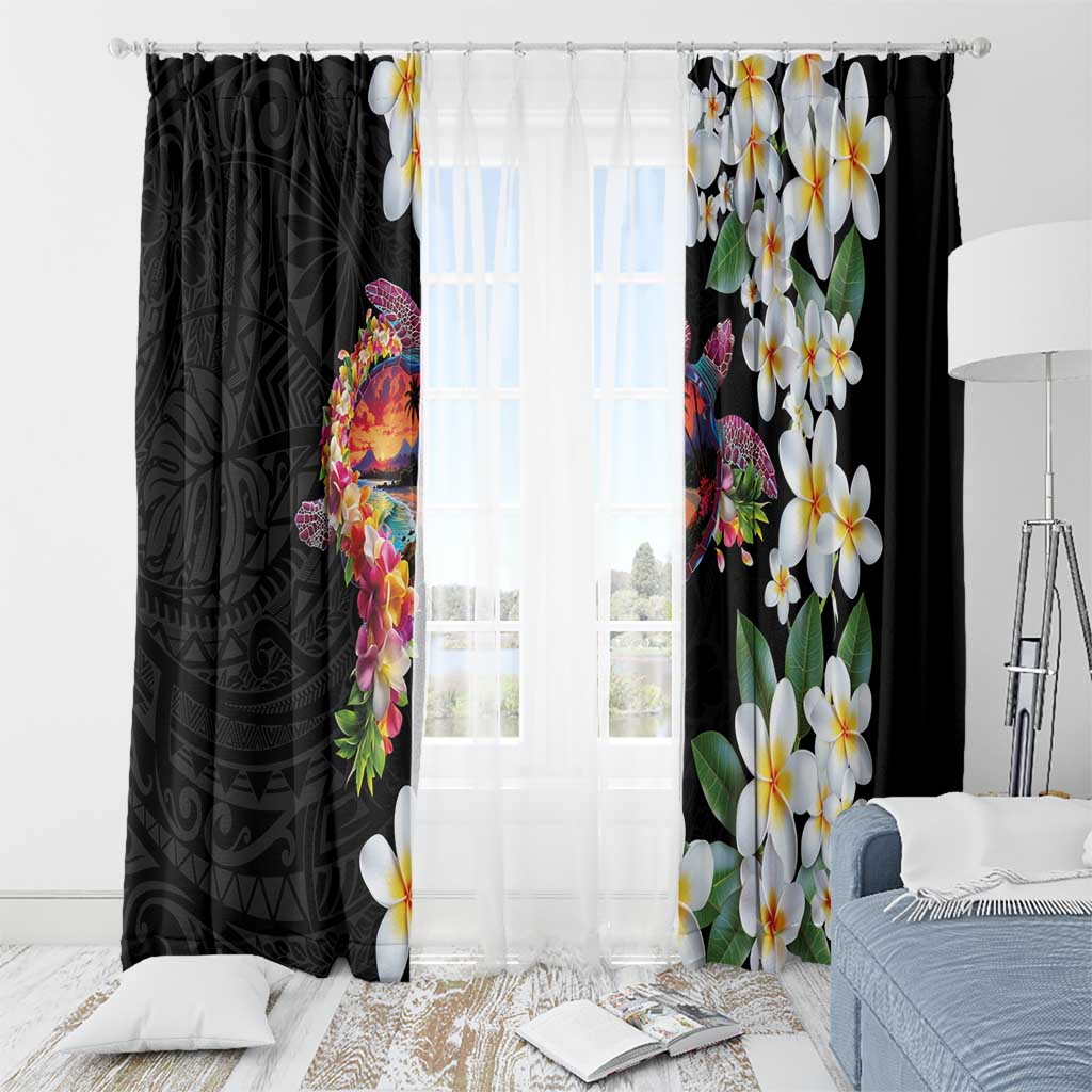 Hawaiian Lei Day Window Curtain Plumeria and Turtle with Polynesian Tribal Pattern LT03 - Polynesian Pride