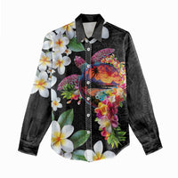 Hawaiian Lei Day Women Casual Shirt Plumeria and Turtle with Polynesian Tribal Pattern LT03 - Polynesian Pride