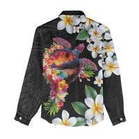 Hawaiian Lei Day Women Casual Shirt Plumeria and Turtle with Polynesian Tribal Pattern LT03 - Polynesian Pride