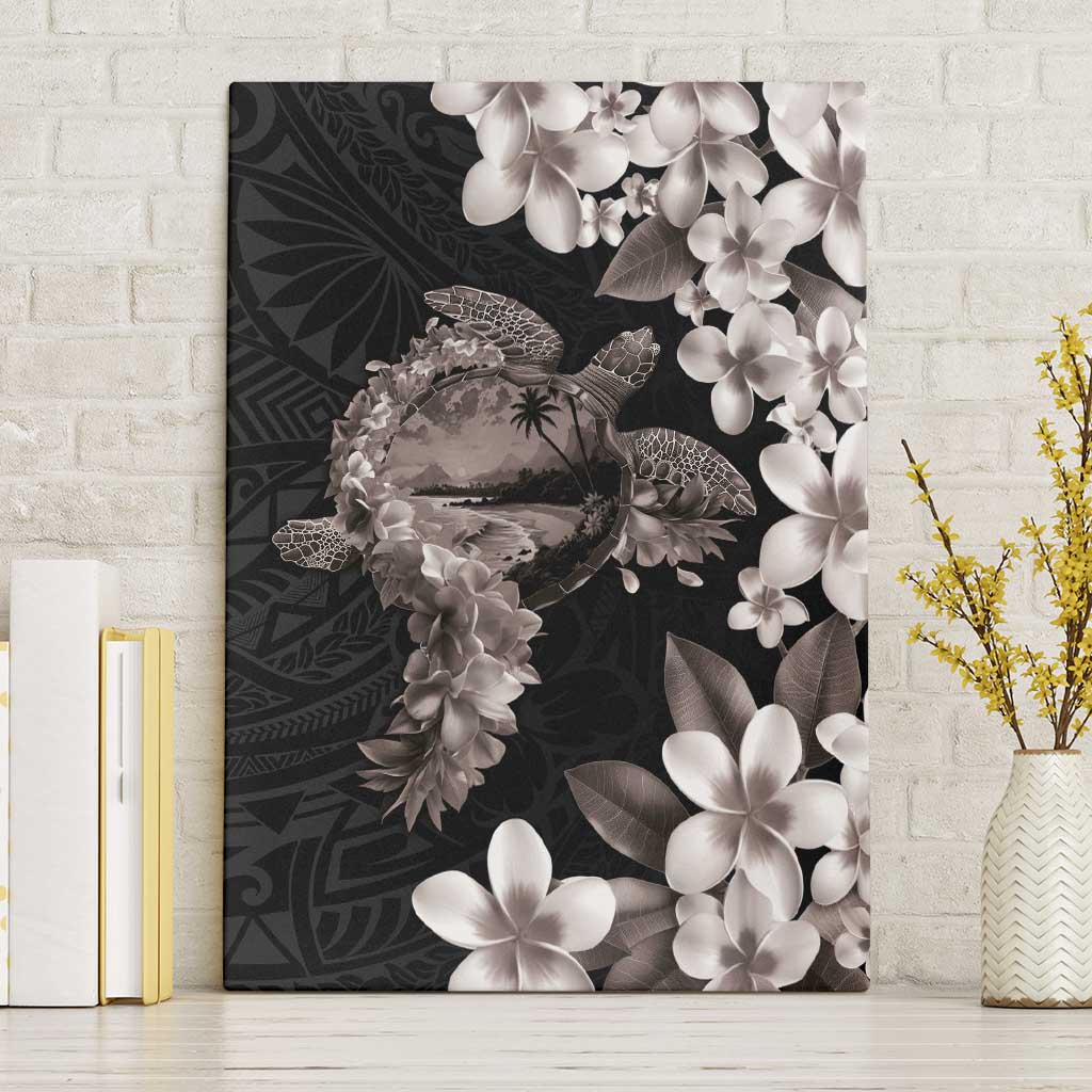 Hawaiian Lei Day Canvas Wall Art Plumeria and Turtle with Polynesian Tribal Pattern Grayscale Color LT03 Without Frame Black - Polynesian Pride