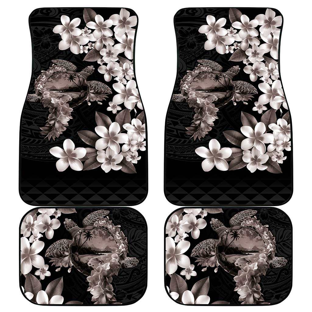 Hawaiian Lei Day Car Mats Plumeria and Turtle with Polynesian Tribal Pattern Grayscale Color LT03 - Polynesian Pride