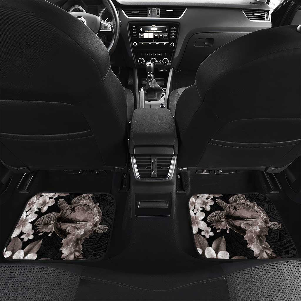 Hawaiian Lei Day Car Mats Plumeria and Turtle with Polynesian Tribal Pattern Grayscale Color LT03 Set 2pcs - Back Black - Polynesian Pride