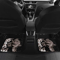 Hawaiian Lei Day Car Mats Plumeria and Turtle with Polynesian Tribal Pattern Grayscale Color LT03 Set 2pcs - Back Black - Polynesian Pride