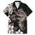 Hawaiian Lei Day Family Matching Long Sleeve Bodycon Dress and Hawaiian Shirt Plumeria and Turtle with Polynesian Tribal Pattern Grayscale Color