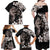 Hawaiian Lei Day Family Matching Off Shoulder Maxi Dress and Hawaiian Shirt Plumeria and Turtle with Polynesian Tribal Pattern Grayscale Color