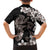 Hawaiian Lei Day Family Matching Off Shoulder Short Dress and Hawaiian Shirt Plumeria and Turtle with Polynesian Tribal Pattern Grayscale Color