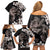 Hawaiian Lei Day Family Matching Off Shoulder Short Dress and Hawaiian Shirt Plumeria and Turtle with Polynesian Tribal Pattern Grayscale Color