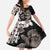 Hawaiian Lei Day Family Matching Short Sleeve Bodycon Dress and Hawaiian Shirt Plumeria and Turtle with Polynesian Tribal Pattern Grayscale Color