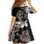 Hawaiian Lei Day Family Matching Short Sleeve Bodycon Dress and Hawaiian Shirt Plumeria and Turtle with Polynesian Tribal Pattern Grayscale Color