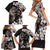 Hawaiian Lei Day Family Matching Short Sleeve Bodycon Dress and Hawaiian Shirt Plumeria and Turtle with Polynesian Tribal Pattern Grayscale Color