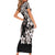 Hawaiian Lei Day Family Matching Short Sleeve Bodycon Dress and Hawaiian Shirt Plumeria and Turtle with Polynesian Tribal Pattern Grayscale Color