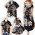 Hawaiian Lei Day Family Matching Summer Maxi Dress and Hawaiian Shirt Plumeria and Turtle with Polynesian Tribal Pattern Grayscale Color