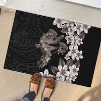 Hawaiian Lei Day Rubber Doormat Plumeria and Turtle with Polynesian Tribal Pattern Grayscale Color LT03 - Polynesian Pride