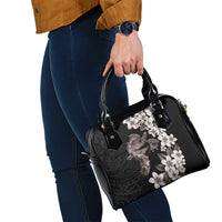 Hawaiian Lei Day Shoulder Handbag Plumeria and Turtle with Polynesian Tribal Pattern Grayscale Color LT03 - Polynesian Pride