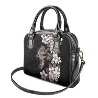 Hawaiian Lei Day Shoulder Handbag Plumeria and Turtle with Polynesian Tribal Pattern Grayscale Color LT03 - Polynesian Pride