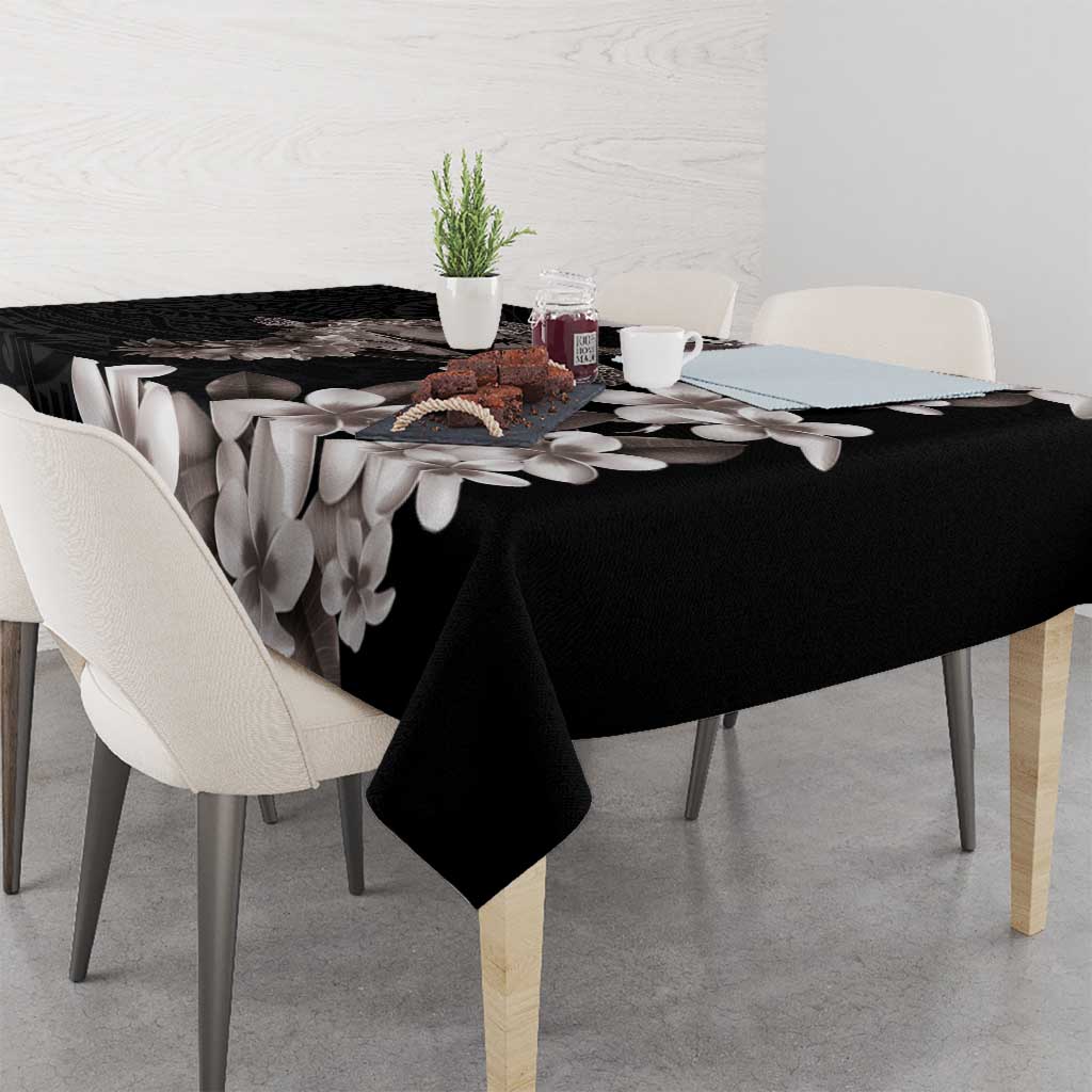 Hawaiian Lei Day Tablecloth Plumeria and Turtle with Polynesian Tribal Pattern Grayscale Color LT03 - Polynesian Pride