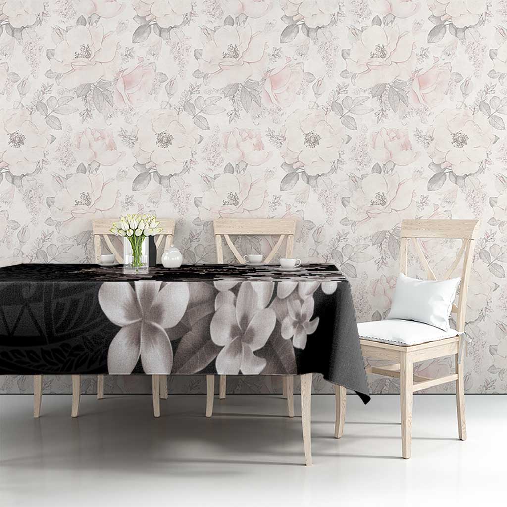 Hawaiian Lei Day Tablecloth Plumeria and Turtle with Polynesian Tribal Pattern Grayscale Color LT03 - Polynesian Pride
