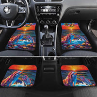 Hawaiian Lei Day Car Mats Dolphins with Colorful Corals and Romantic Sunset LT03 Set 4pcs Orange - Polynesian Pride