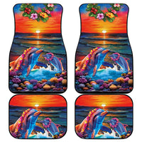 Hawaiian Lei Day Car Mats Dolphins with Colorful Corals and Romantic Sunset LT03 - Polynesian Pride