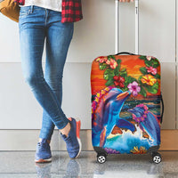 Hawaiian Lei Day Luggage Cover Dolphins with Colorful Corals and Romantic Sunset LT03 - Polynesian Pride