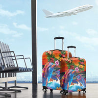 Hawaiian Lei Day Luggage Cover Dolphins with Colorful Corals and Romantic Sunset LT03 - Polynesian Pride