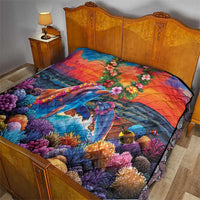 Hawaiian Lei Day Quilt Dolphins with Colorful Corals and Romantic Sunset LT03 - Polynesian Pride