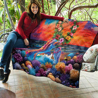 Hawaiian Lei Day Quilt Dolphins with Colorful Corals and Romantic Sunset LT03 - Polynesian Pride