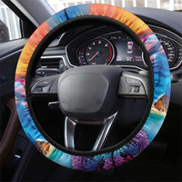 Hawaiian Lei Day Steering Wheel Cover Dolphins with Colorful Corals and Romantic Sunset LT03 - Polynesian Pride