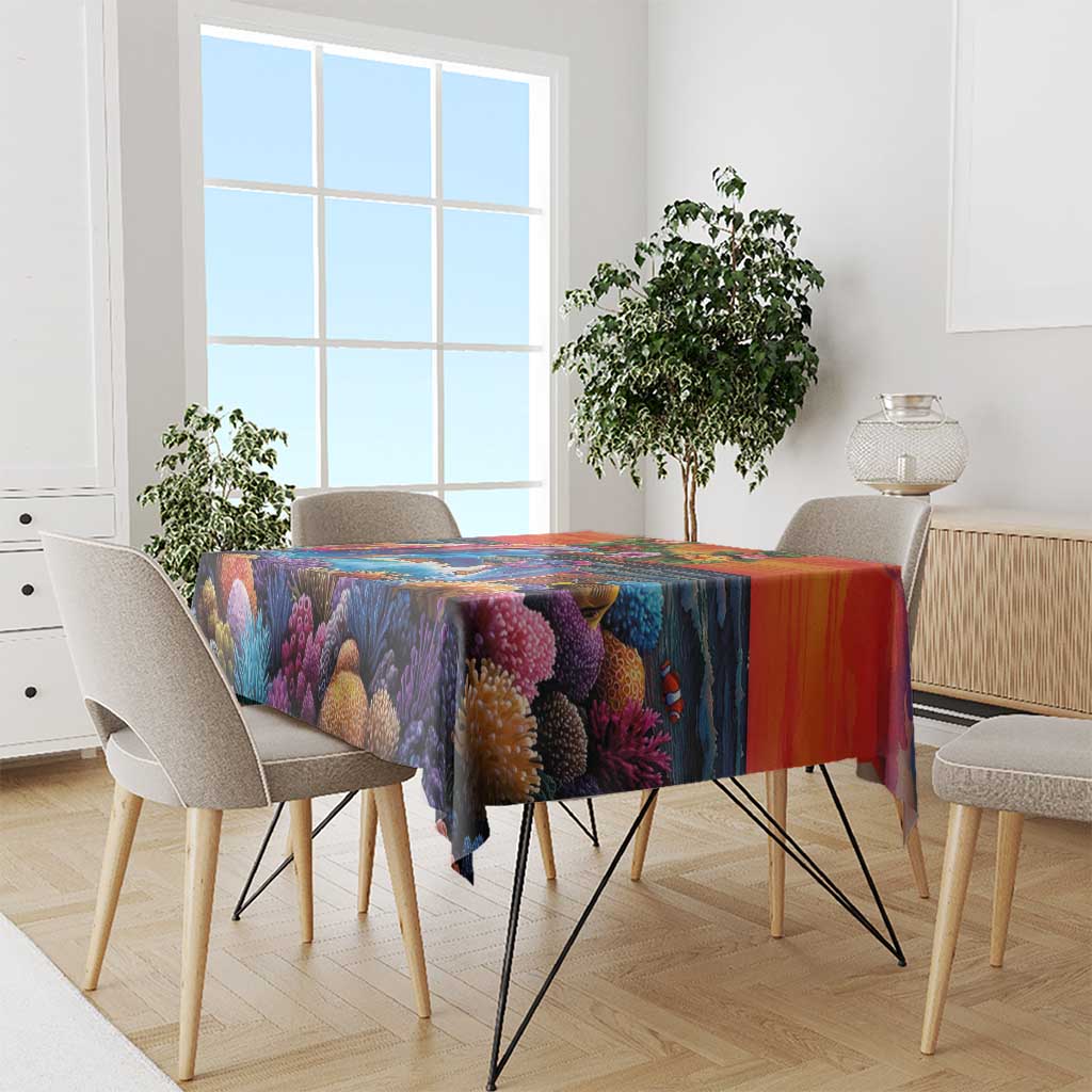 Hawaiian Lei Day Tablecloth Dolphins with Colorful Corals and Romantic Sunset LT03 - Polynesian Pride