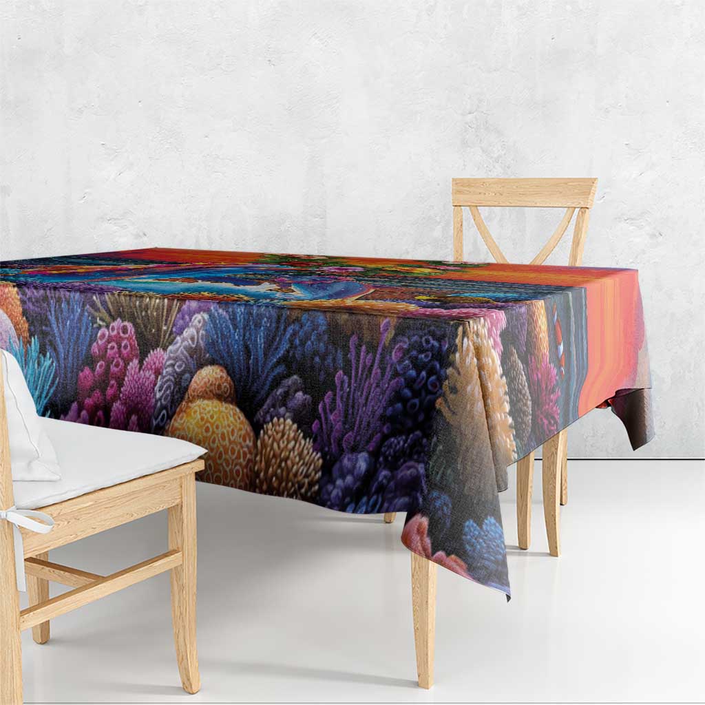 Hawaiian Lei Day Tablecloth Dolphins with Colorful Corals and Romantic Sunset LT03 - Polynesian Pride