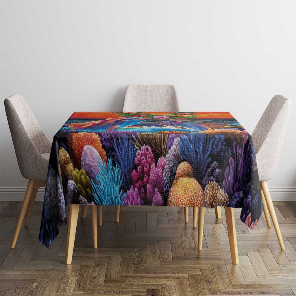 Hawaiian Lei Day Tablecloth Dolphins with Colorful Corals and Romantic Sunset LT03 - Polynesian Pride