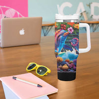 Hawaiian Lei Day Tumbler With Handle Dolphins with Colorful Corals and Romantic Sunset LT03 - Polynesian Pride