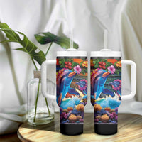 Hawaiian Lei Day Tumbler With Handle Dolphins with Colorful Corals and Romantic Sunset LT03 - Polynesian Pride