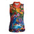 Hawaiian Lei Day Women Sleeveless Polo Shirt Dolphins with Colorful Corals and Romantic Sunset