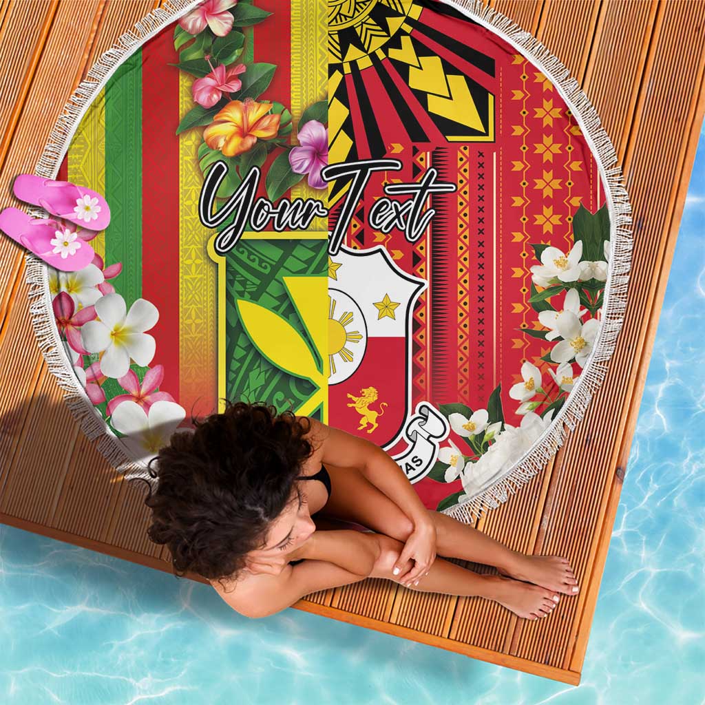 Personalised Hawaii and Philippines Together Beach Blanket The Emblems with Cultural Symbols Green-Yellow-Red Tricolor LT03 - Polynesian Pride