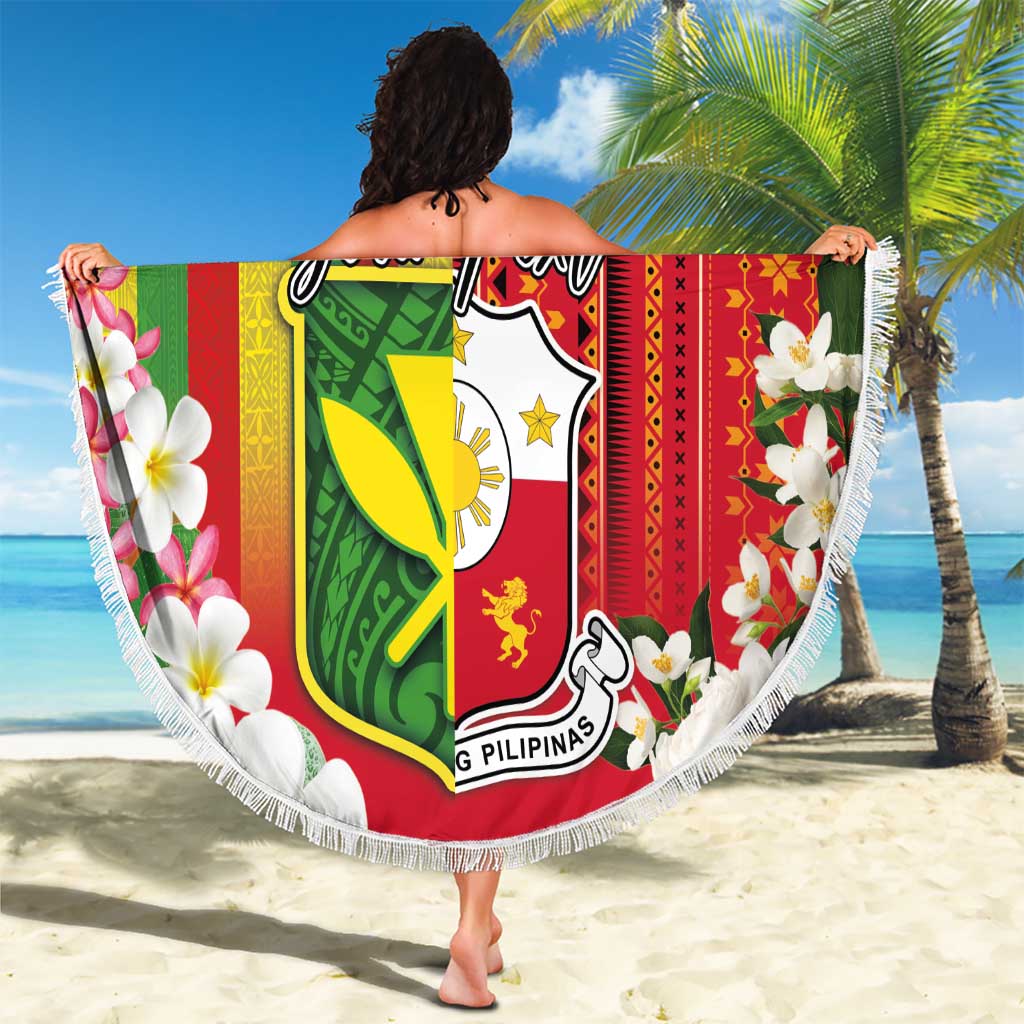 Personalised Hawaii and Philippines Together Beach Blanket The Emblems with Cultural Symbols Green-Yellow-Red Tricolor LT03 - Polynesian Pride