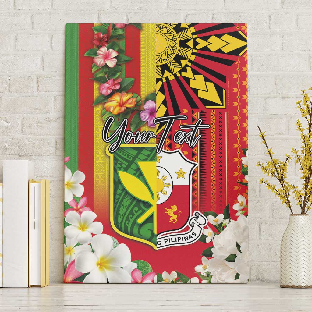Personalised Hawaii and Philippines Together Canvas Wall Art The Emblems with Cultural Symbols Green-Yellow-Red Tricolor LT03 Without Frame Art - Polynesian Pride