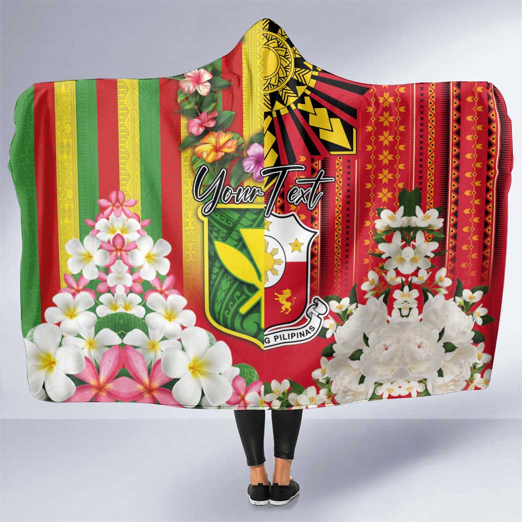 Personalised Hawaii and Philippines Together Hooded Blanket The Emblems with Cultural Symbols Green-Yellow-Red Tricolor LT03 One Size Art - Polynesian Pride