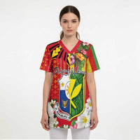 Personalised Hawaii and Philippines Together Scrub Top The Emblems with Cultural Symbols Green-Yellow-Red Tricolor LT03 - Polynesian Pride