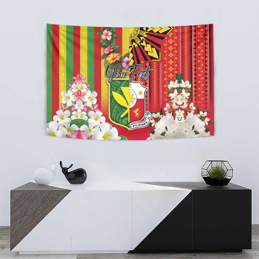 Personalised Hawaii and Philippines Together Tapestry The Emblems with Cultural Symbols Green-Yellow-Red Tricolor LT03 - Polynesian Pride