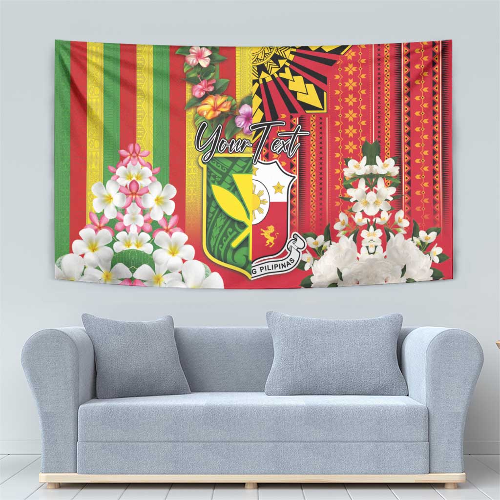 Personalised Hawaii and Philippines Together Tapestry The Emblems with Cultural Symbols Green-Yellow-Red Tricolor LT03 - Polynesian Pride