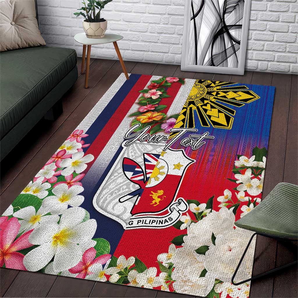 Personalised Hawaii and Philippines Together Area Rug The Emblems with Cultural Symbols Blue-White-Red Tricolor LT03 Art - Polynesian Pride