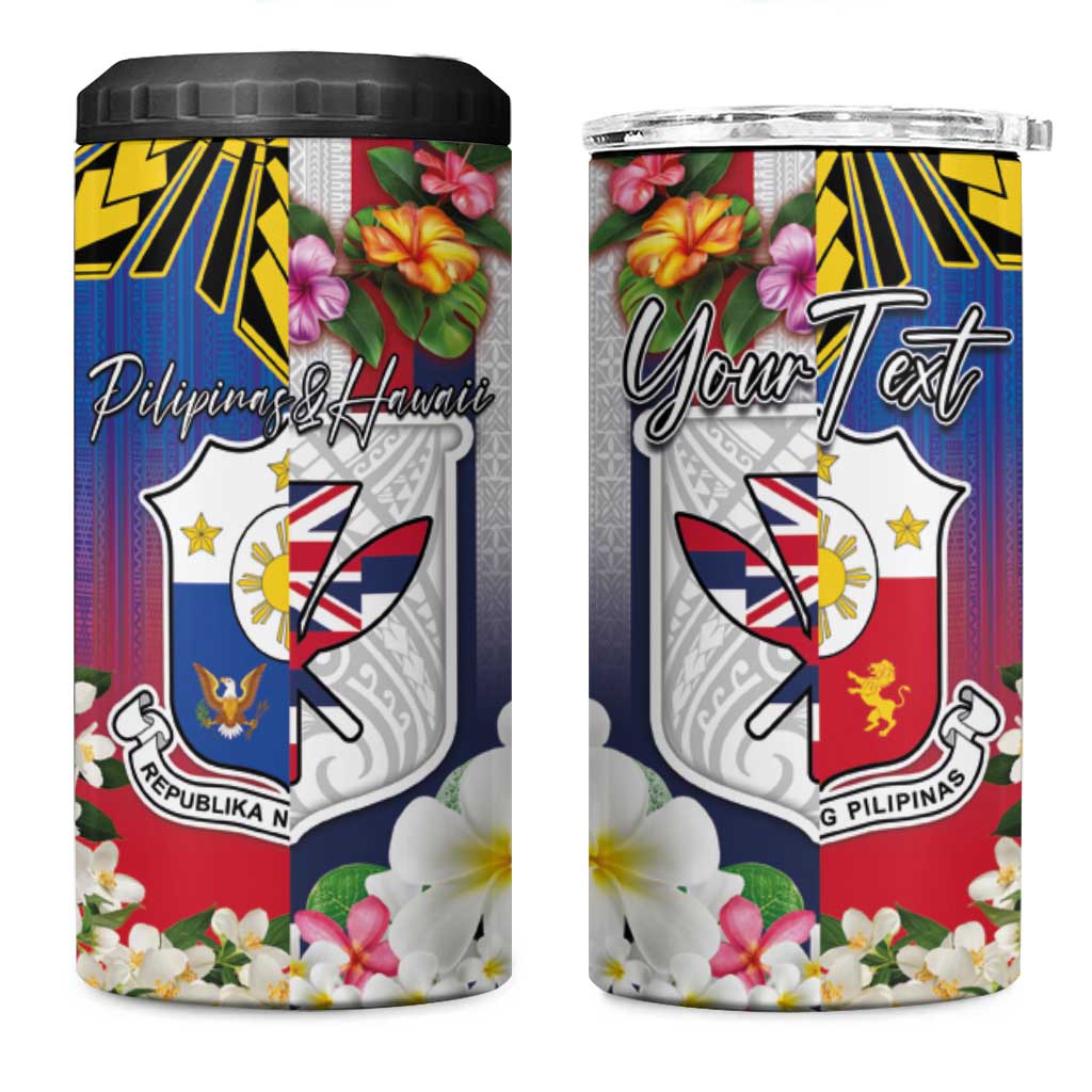 Personalised Hawaii and Philippines Together 4 in 1 Can Cooler Tumbler The Emblems with Cultural Symbols Blue-Red Gradient LT03 One Size: 16 oz Gradient - Polynesian Pride
