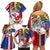 Personalised Hawaii and Philippines Together Family Matching Off Shoulder Short Dress and Hawaiian Shirt The Emblems with Cultural Symbols Blue-White-Red Tricolor