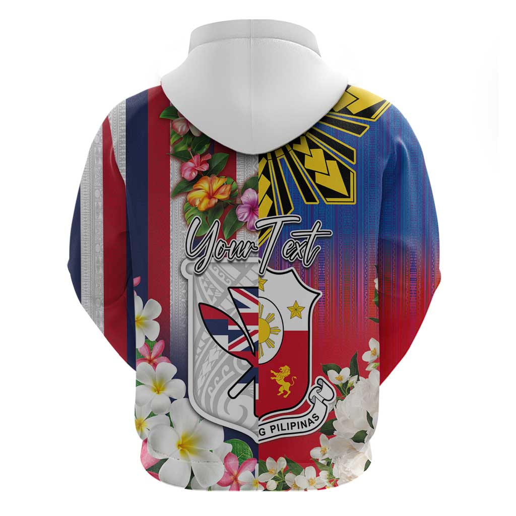 Personalised Hawaii and Philippines Together Hoodie The Emblems with Cultural Symbols Blue-White-Red Tricolor LT03 - Polynesian Pride