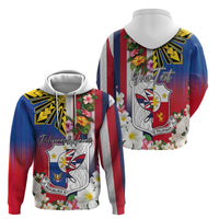 Personalised Hawaii and Philippines Together Hoodie The Emblems with Cultural Symbols Blue-White-Red Tricolor LT03 - Polynesian Pride