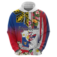 Personalised Hawaii and Philippines Together Hoodie The Emblems with Cultural Symbols Blue-White-Red Tricolor LT03 - Polynesian Pride
