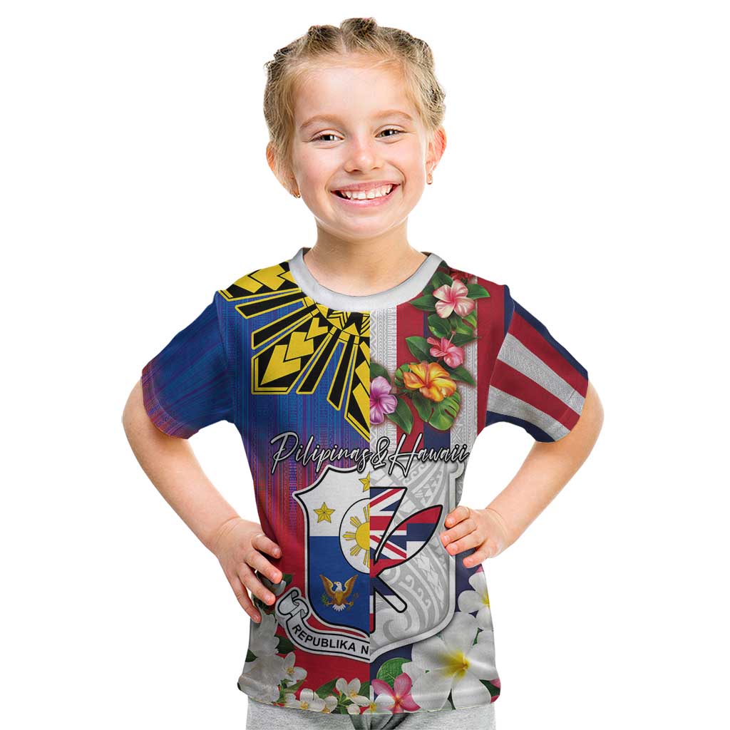 Personalised Hawaii and Philippines Together Kid T Shirt The Emblems with Cultural Symbols Blue-White-Red Tricolor